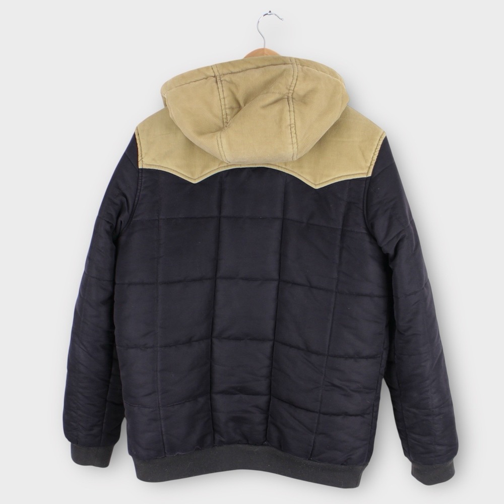 Levi's Men's Hooded Puffer Jacket Tan Black Colorblock Medium Winter‎ Coat - Picture 4 of 4